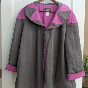 Vintage Gray Swing Coat with Pink Contrast Trim. Lagenlook. Artwear. Small.